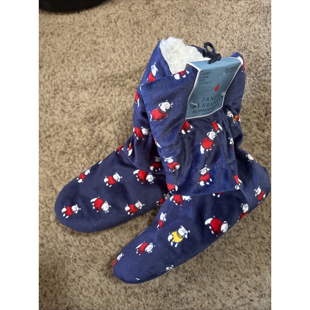 Jane & Bleecker Slipper Boots Bulldog Navy Women's S M 6-7 Plush Sherpa Lining